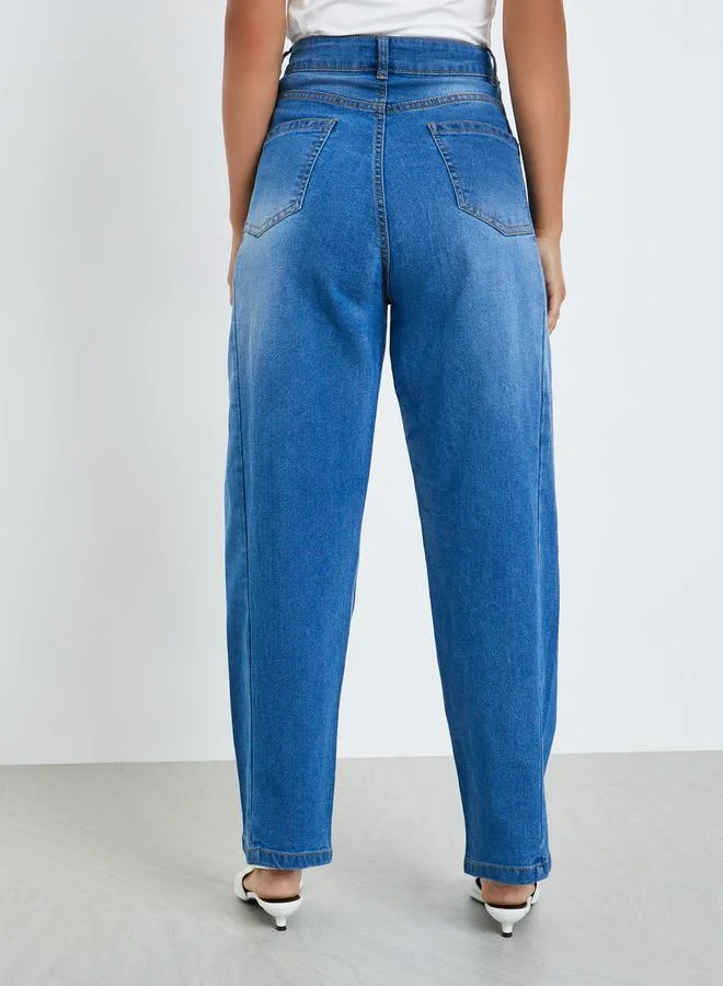 Styli Light Blue Women High Rise Barrel Fit Jeans for Women | Best Price UAE