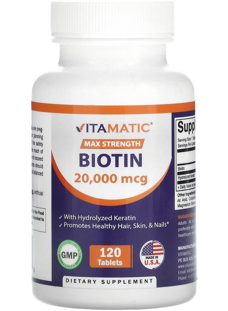Vitamatic Biotin, Max Strength, 20,000 mcg, 120 Tablets