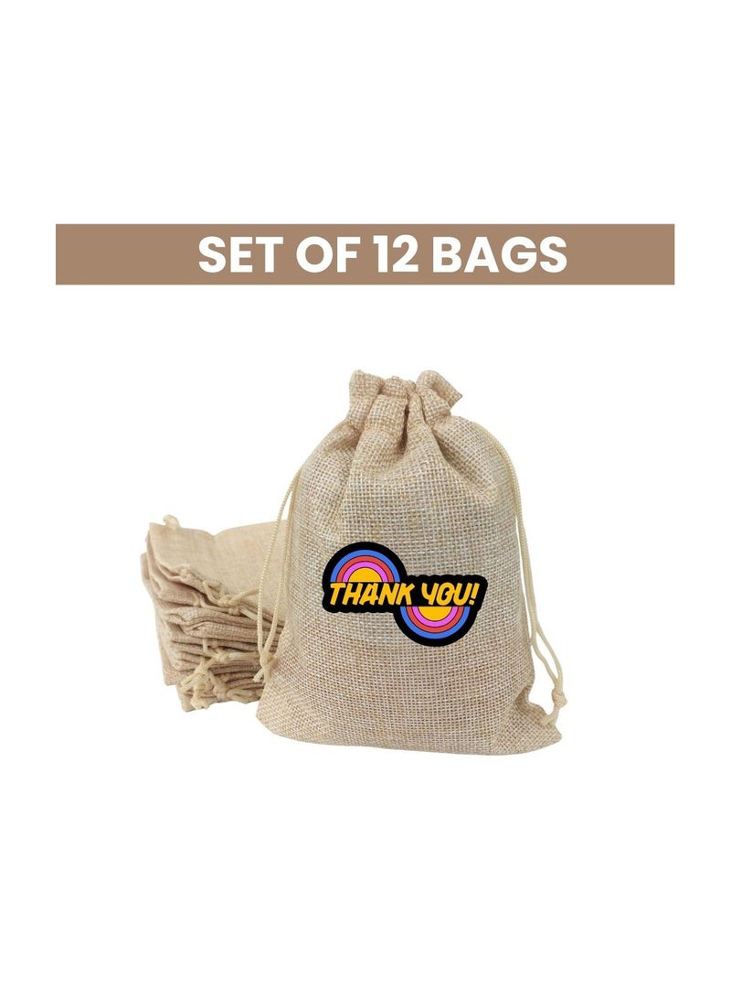 PRINTSHOP4ME Set Of 12 Bags Thank You Burlap Gift Bags–Jute Drawstring Bags For Party Favors,Weddings And Special Occasions–Eco-Friendly,Reusable Burlap Bag  - Image 2