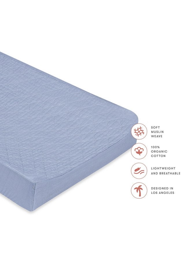 Babyletto 100% Quilted Organic Cotton Changing Pad Cover, GOTS-Certified, Fitted 360°, Ultra-Soft and Breathable Muslin - Dewdrop Blue - Image 2