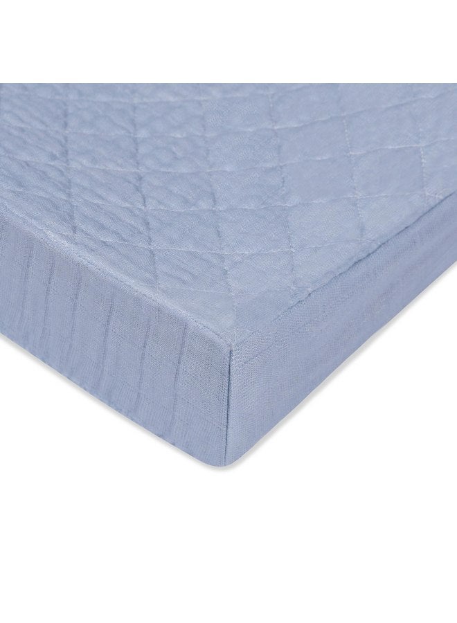 Babyletto 100% Quilted Organic Cotton Changing Pad Cover, GOTS-Certified, Fitted 360°, Ultra-Soft and Breathable Muslin - Dewdrop Blue - Image 1