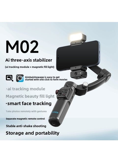 Mobile Phone Pan-tilt Three-axis Stabilizer Intelligent Face Tracking Anti-shake Photography Live Handheld Tripod-Color:[m02+magnetic Fill Light+ai Tracking Module] Intelligent Ai Three-axis Gimbal Stabilizer