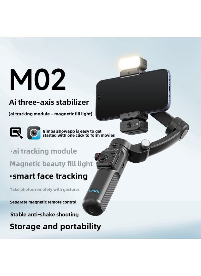 Generic - Mobile Phone Pan-tilt Three-axis Stabilizer Intelligent Face Tracking Anti-shake Photography Live Handheld Tripod-Color:[m02+magnetic Fill Light+ai Tracking Module] Intelligent Ai Three-axis Gimbal Stabilizer - Image 1