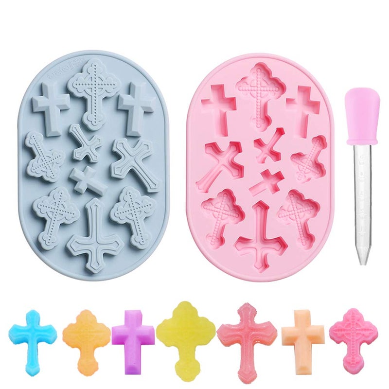 OURASHERO 2pcs Cross Shape Cake Fondant Mold Cake Decorations Cupcake Topper Silicone Clay Candy Chocolate Gum Paste Mold with Silicone Liquid Dropper for Party Supplies Baby Shower