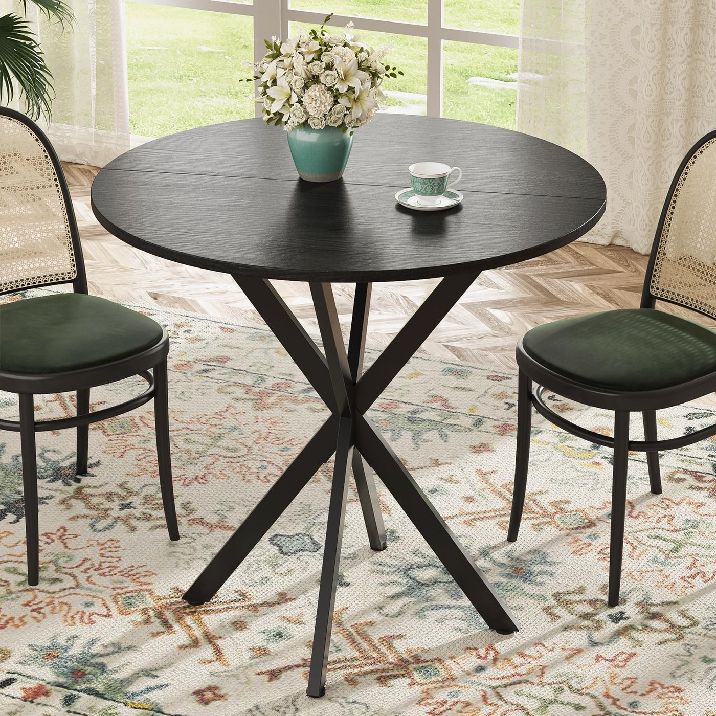 Unovivy 31.5" Black Small Round Dining Table for 2-4, Space Saving Circle Kitchen Dinner Table, Mid Century Modern Dining Room Desk for Kitchen, Apartment