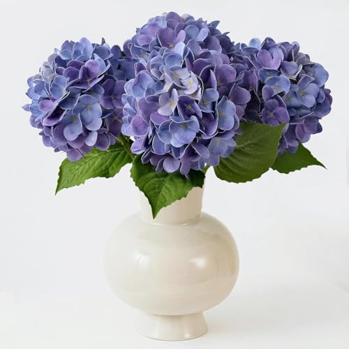 ZYTUYO 4PCS 19.6Inch Violet Blue Faux Hydrangea Artificial Flowers Silk Latex Realistic Full Large Hydrangeas Spring Long Stem Leaves Bouquet Plants for Tall Vase Table Garden Arrangements - Image 1