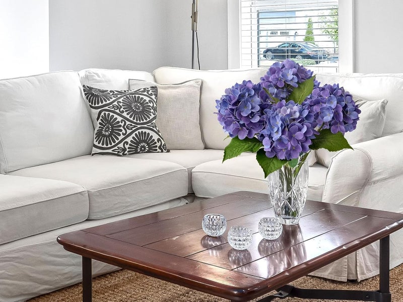 ZYTUYO 4PCS 19.6Inch Violet Blue Faux Hydrangea Artificial Flowers Silk Latex Realistic Full Large Hydrangeas Spring Long Stem Leaves Bouquet Plants for Tall Vase Table Garden Arrangements - Image 5