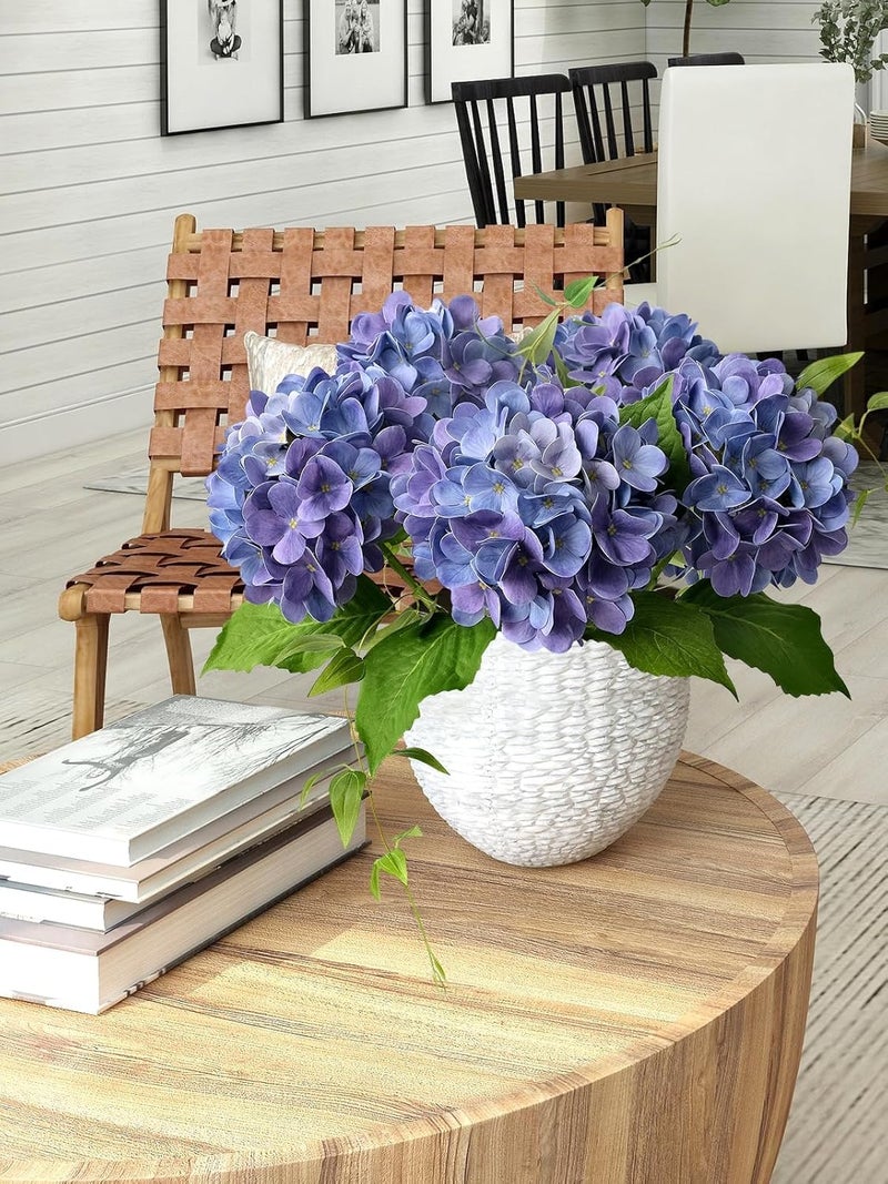 ZYTUYO 4PCS 19.6Inch Violet Blue Faux Hydrangea Artificial Flowers Silk Latex Realistic Full Large Hydrangeas Spring Long Stem Leaves Bouquet Plants for Tall Vase Table Garden Arrangements - Image 4