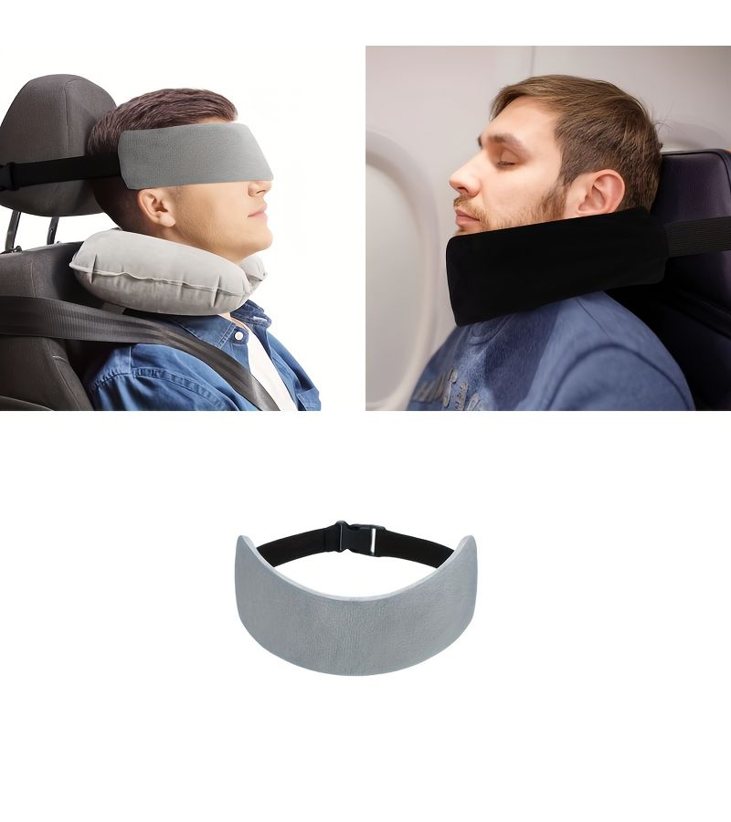 Gray Ergonomic Travel Neck Pillow Soft Plush Support for Airplane Train Bus - Image 1