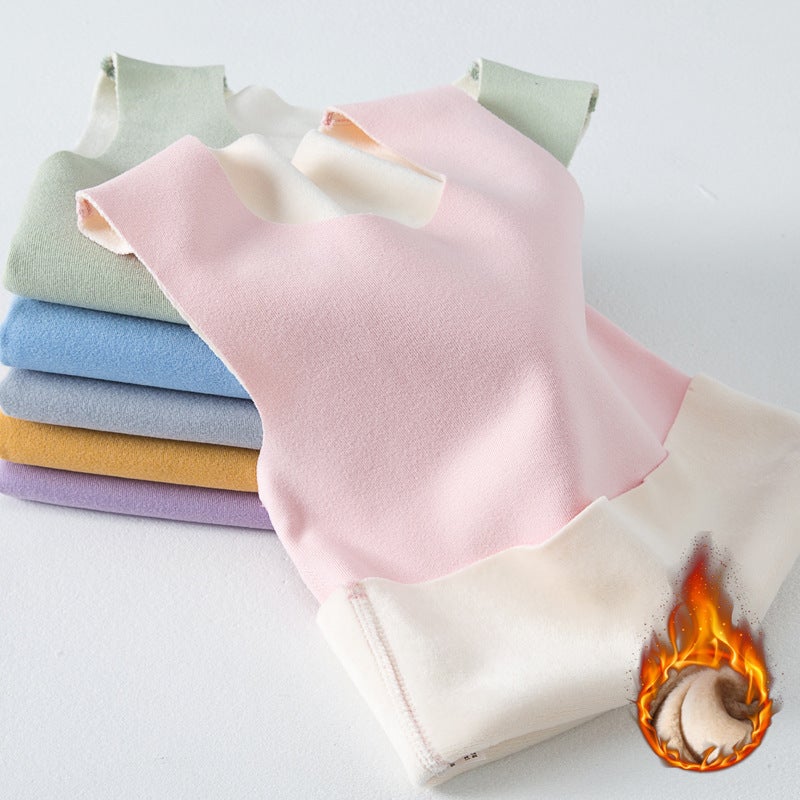 Children'S Velvet Padded Thermal Vest For Boys And Girls Winter Seamless Boneless Round Neck Bottoming Long Velvet Thermal Underwear Batch - Image 3