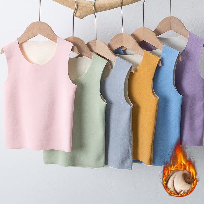 Children'S Velvet Padded Thermal Vest For Boys And Girls Winter Seamless Boneless Round Neck Bottoming Long Velvet Thermal Underwear Batch - Image 2