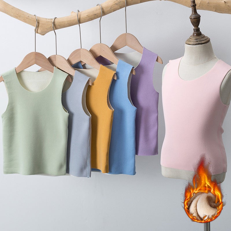 Children'S Velvet Padded Thermal Vest For Boys And Girls Winter Seamless Boneless Round Neck Bottoming Long Velvet Thermal Underwear Batch - Image 4