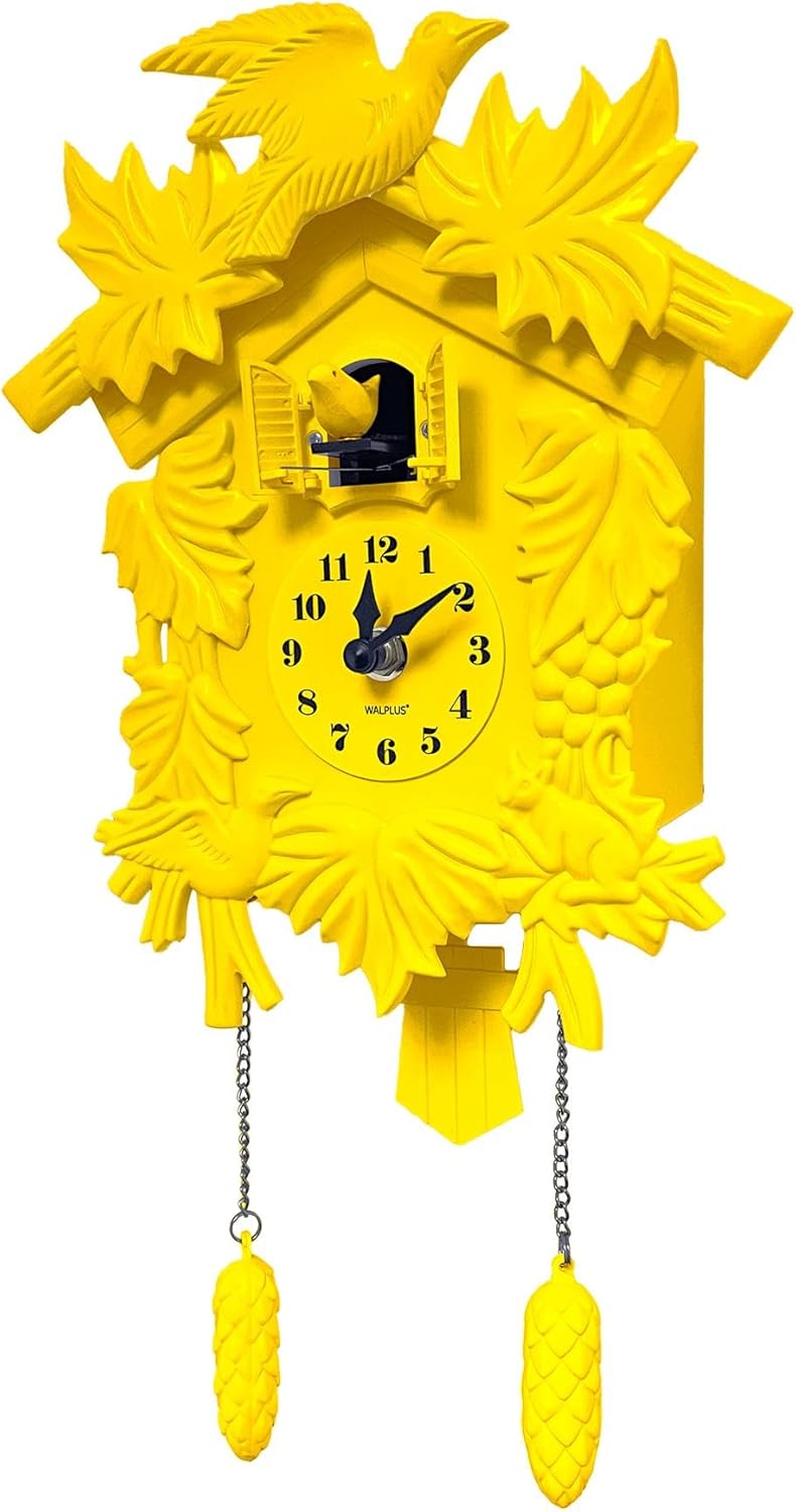 WALPLUS Chiming Cookoo Clock Bird Flapping Cuckoo Clocks Volume Adjustable Coo Coo Clocks Wall Decoration Battery Operated Pendulum Cuckoo Clock Classic Yellow for Home Living Room Office - Image 1