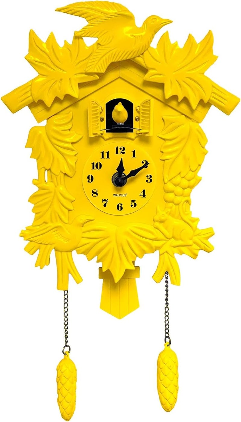 WALPLUS Chiming Cookoo Clock Bird Flapping Cuckoo Clocks Volume Adjustable Coo Coo Clocks Wall Decoration Battery Operated Pendulum Cuckoo Clock Classic Yellow for Home Living Room Office - Image 4