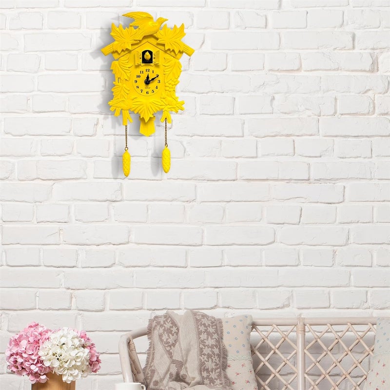 WALPLUS Chiming Cookoo Clock Bird Flapping Cuckoo Clocks Volume Adjustable Coo Coo Clocks Wall Decoration Battery Operated Pendulum Cuckoo Clock Classic Yellow for Home Living Room Office - Image 2