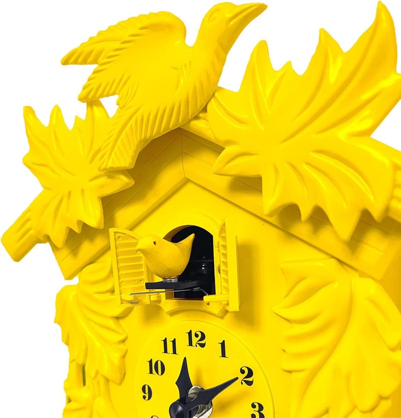 WALPLUS Chiming Cookoo Clock Bird Flapping Cuckoo Clocks Volume Adjustable Coo Coo Clocks Wall Decoration Battery Operated Pendulum Cuckoo Clock Classic Yellow for Home Living Room Office - Image 3