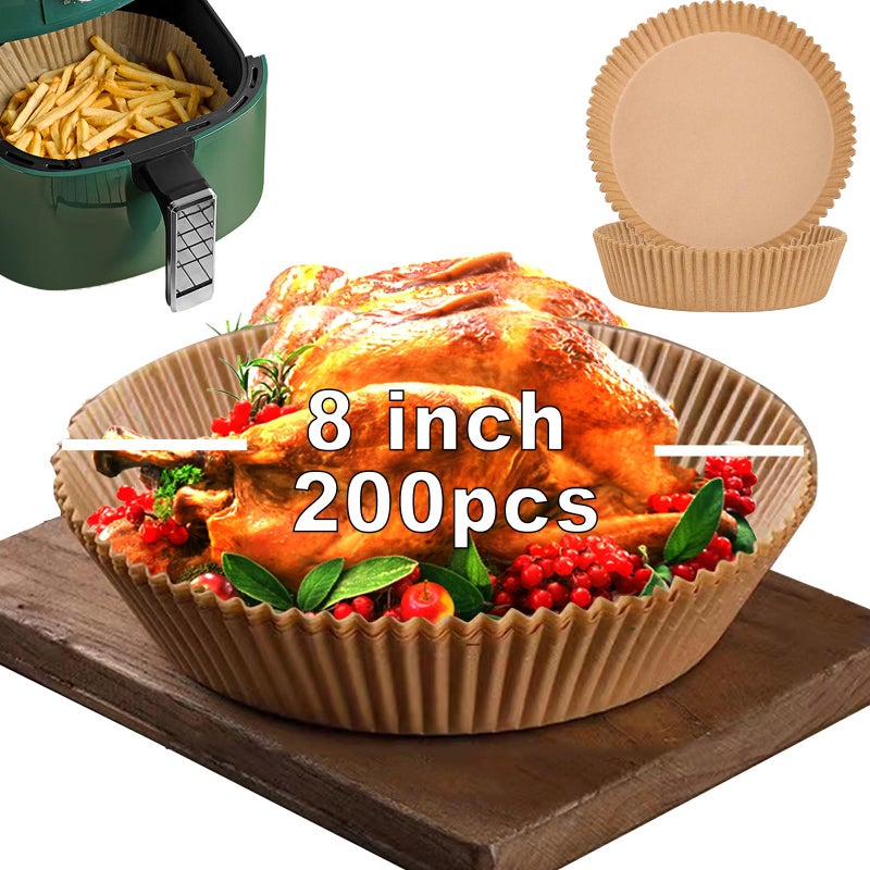 Air Fryer Liners Disposable for Ninja 4 qt Air Fryer Liners 200Pcs Liners for Ninja AirFryer Air Fryer Paper Liners Disposable Round 8 inch Circle Parchment Liners Papel Para Air Fryer