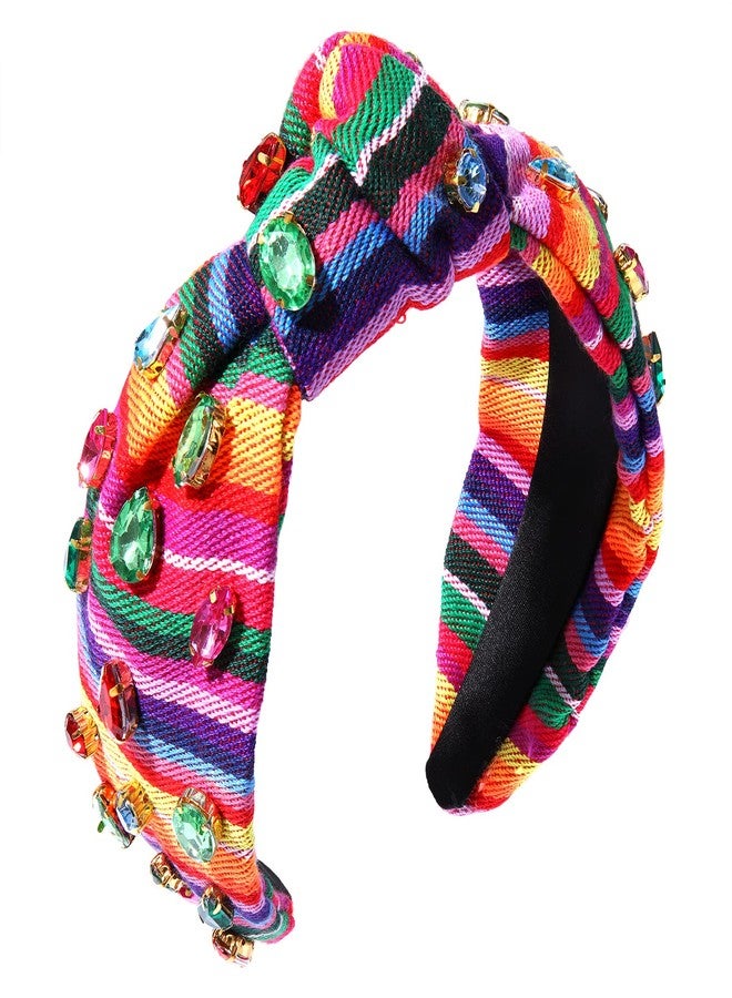 HSWE Crystal Velvet Headband Cross Knotted Turban Headdress Colorful rhinestone Statement Wide Hair Band Hoop Accessories For Women (Colorful) - Image 5