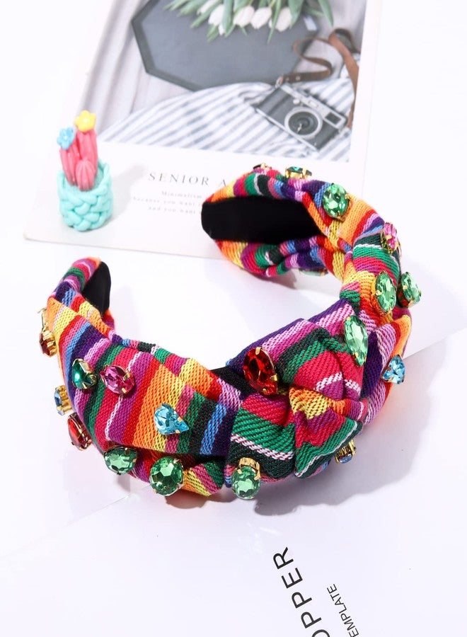 HSWE Crystal Velvet Headband Cross Knotted Turban Headdress Colorful rhinestone Statement Wide Hair Band Hoop Accessories For Women (Colorful) - Image 3