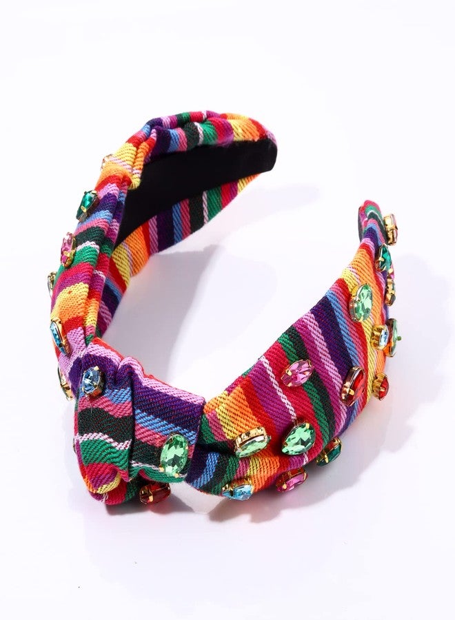 HSWE Crystal Velvet Headband Cross Knotted Turban Headdress Colorful rhinestone Statement Wide Hair Band Hoop Accessories For Women (Colorful) - Image 4