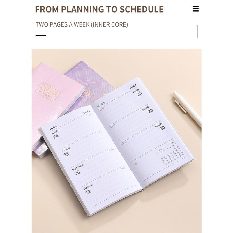 A6 Notebook: Green A6 Size, 2024 Jan-Dec Coverage, Thick Ink-Proof Paper - Monthly & Weekly View Pages With Memo Sections for Office, Home, Daily Schedule Planners - Image 5