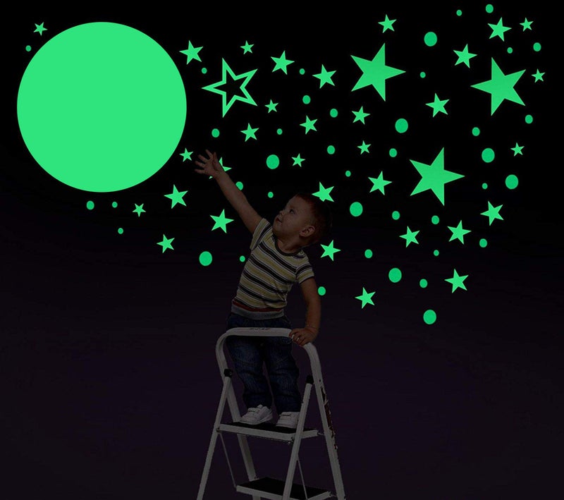 DreamKraft Star & Moon Night Glow Wall Sticker (2 Sheet, Neon, 114 PC) - Image 1