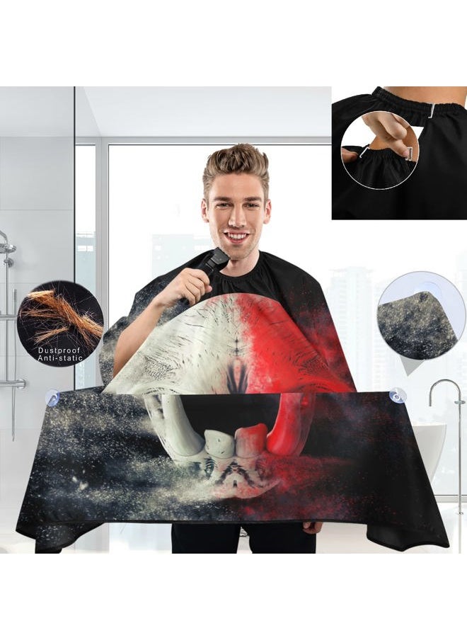 visesunny Barber Cape Red White Screaming Demon Skull Polyester Hair Cutting Salon Cape Apron Anti-Static Haircut Water-Resistant Shaving Cloth Beard Shaving Bib Hairdressing Cape  - Image 3