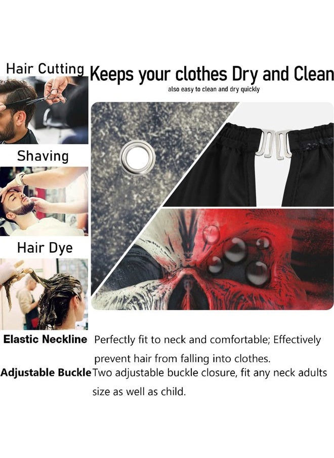 visesunny Barber Cape Red White Screaming Demon Skull Polyester Hair Cutting Salon Cape Apron Anti-Static Haircut Water-Resistant Shaving Cloth Beard Shaving Bib Hairdressing Cape  - Image 5