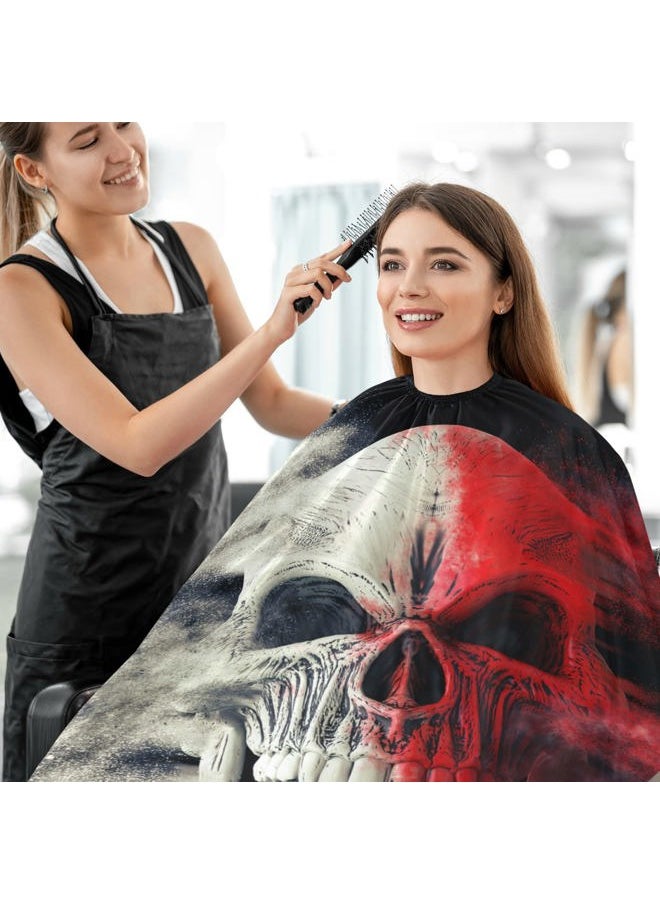 visesunny Barber Cape Red White Screaming Demon Skull Polyester Hair Cutting Salon Cape Apron Anti-Static Haircut Water-Resistant Shaving Cloth Beard Shaving Bib Hairdressing Cape  - Image 4