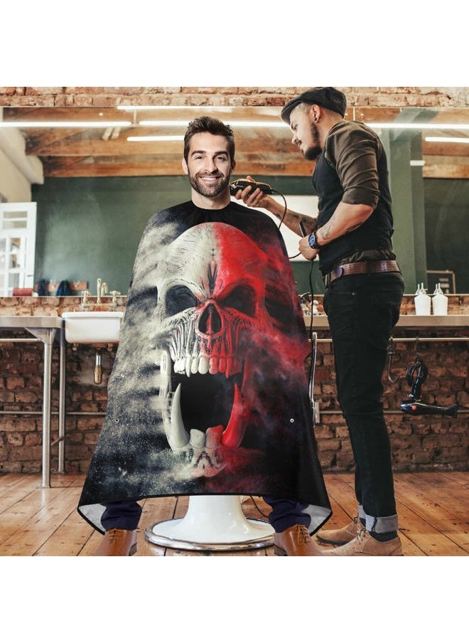 visesunny Barber Cape Red White Screaming Demon Skull Polyester Hair Cutting Salon Cape Apron Anti-Static Haircut Water-Resistant Shaving Cloth Beard Shaving Bib Hairdressing Cape  - Image 2
