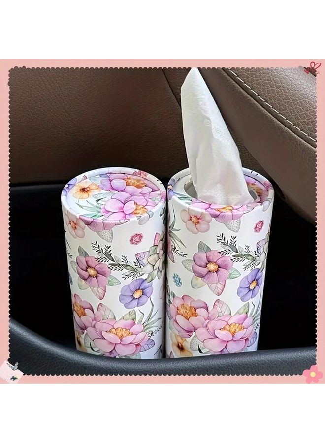 Pink White Floral Car Tissues 2 Rolls Cylindrical Tubes For Cup Holder - Image 3