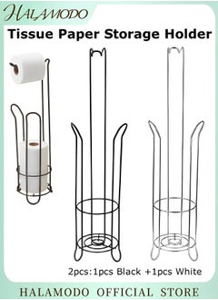 HALAMODO 2pcs Bathroom Toilet Tissue Paper Roll Storage Holder Stand with Reserve Freestanding Toilet Paper Holder Stand Tissue Paper Roll Dispenser Bathroom Storage Organization  - Image 1