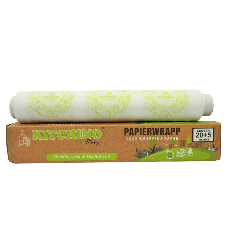 KITCHINO STORY Kitchino Story Papier Wrapp Food Wrapping Paper Butter Paper Roll Premium Non Stick Butter Wrapping Paper Reheatable Non Stick Paper Oven Safe Parchment Paper 25m 20m 5m
