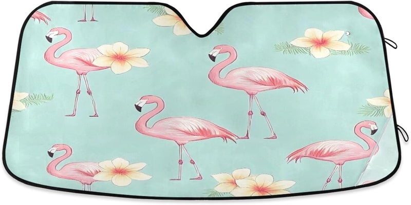 Flamingos-and Flowers Pattern Car Windshield Sun Shade Foldable Sun Visor Automotive Sunshades for Car Truck SUV Blocks UV Rays Keep Your Vehicle Cool - Image 1