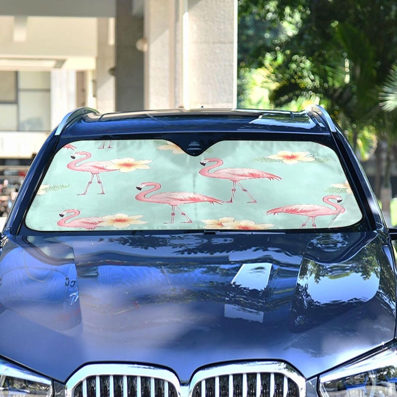Flamingos-and Flowers Pattern Car Windshield Sun Shade Foldable Sun Visor Automotive Sunshades for Car Truck SUV Blocks UV Rays Keep Your Vehicle Cool - Image 4