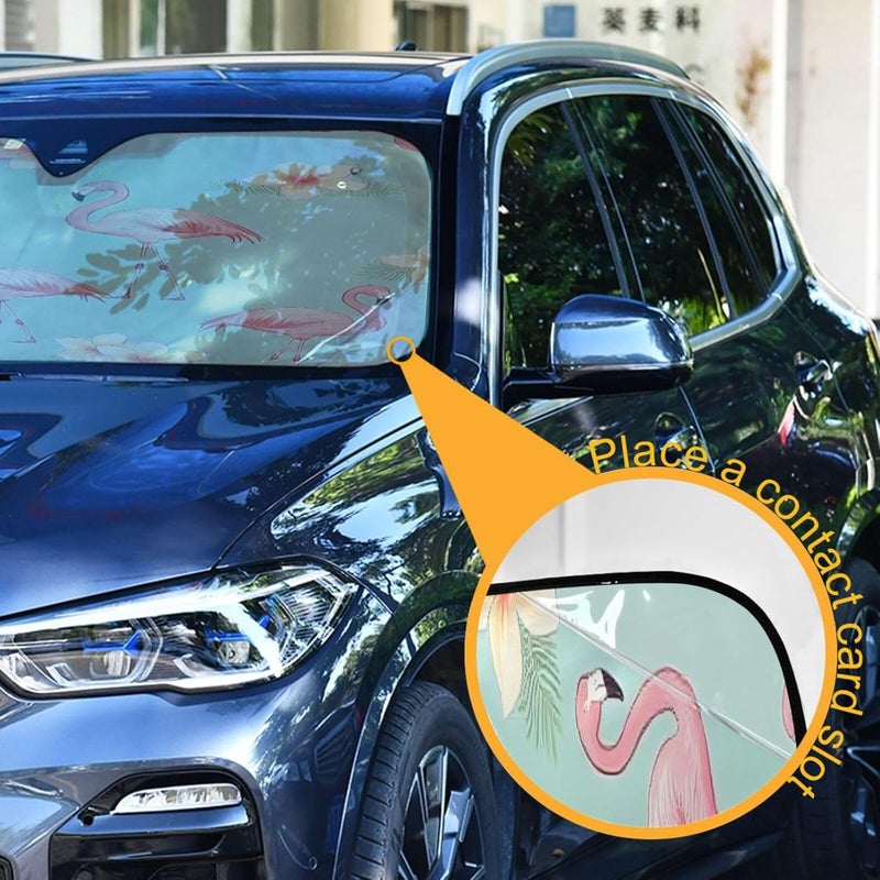 Flamingos-and Flowers Pattern Car Windshield Sun Shade Foldable Sun Visor Automotive Sunshades for Car Truck SUV Blocks UV Rays Keep Your Vehicle Cool - Image 3