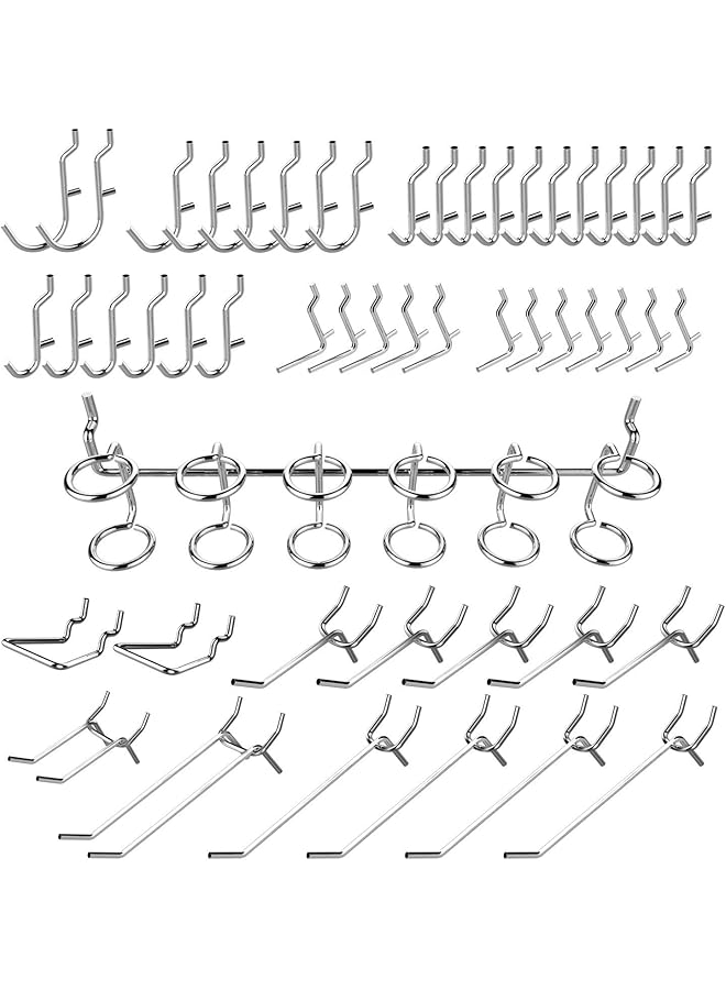 53106 مجموعة متنوعة من خطافات Pegboard مكونة من 50 قطعة من خطافات Pegboard شديدة التحمل لأدوات المرآب وورش العمل والخطافات وحاملي الملحقات لخطافات ربط رفوف تخزين الحائط في غرفة الحرف اليدوية  - Image 1