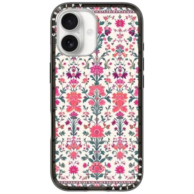 Casetify Compact iPhone 17 Case 【Slim and Sleek/Compatible with Magsafe / 4 ft. 2X Military Grade Drop Protection】 - Persian Floral - Rose - Clear Black - Image 1