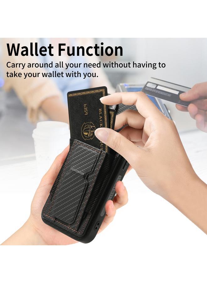 S-TOP Case For iPhone 14 Pro Carbon Fiber Fold Stand Elastic Card Bag Phone Case - Image 4