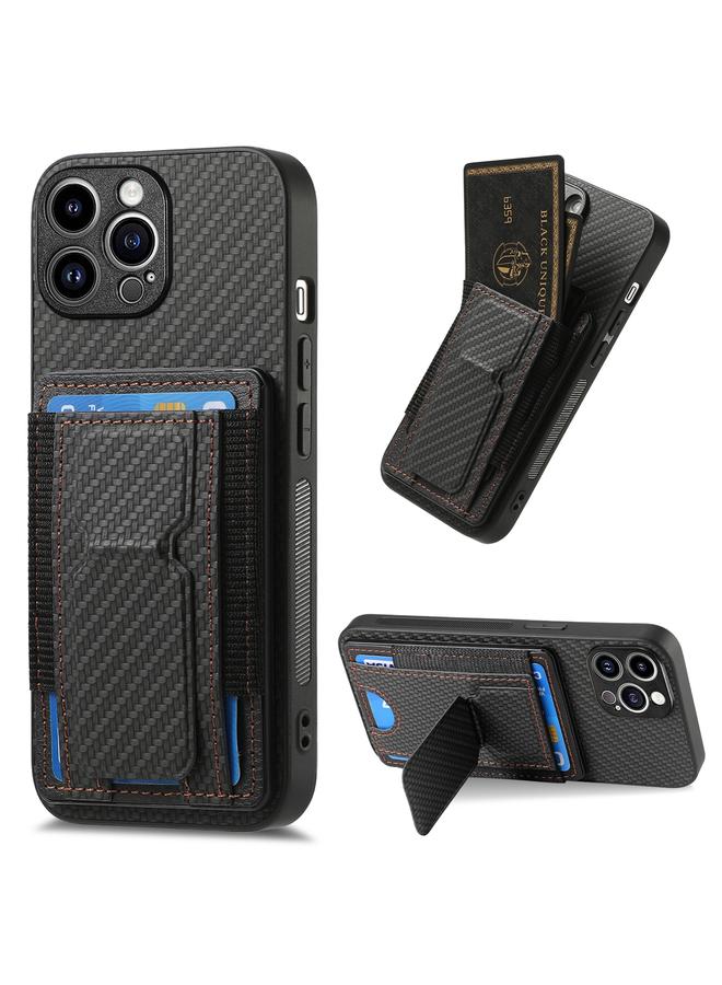 S-TOP Case For iPhone 14 Pro Carbon Fiber Fold Stand Elastic Card Bag Phone Case - Image 1