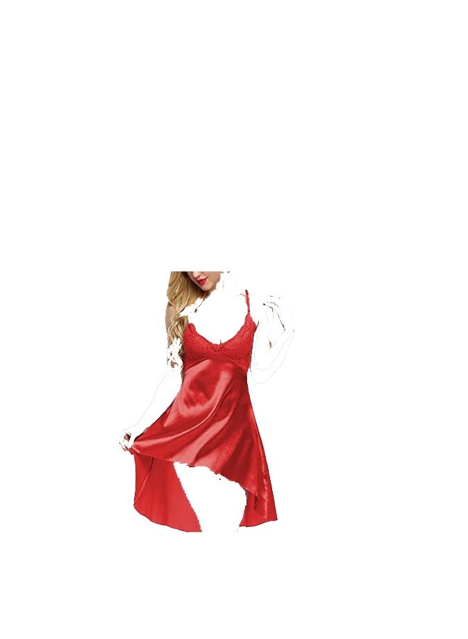 Women Lingerie V Neck Nightwear Satin Sleepwear Lace Chemise Mini Teddy