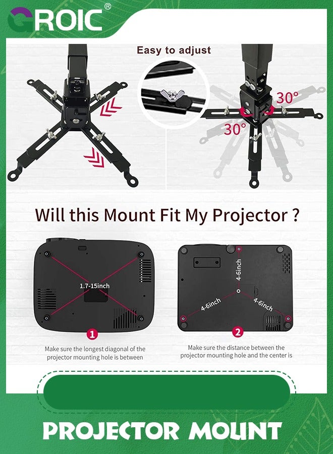 GROIC Universal Projector Mount Wall or Ceiling Bracket with Adjustable Height and Extendable Arms Tilt DLP LCD Projection Mount,Adjustable Projector Ceiling Mount Bracket  - Image 2