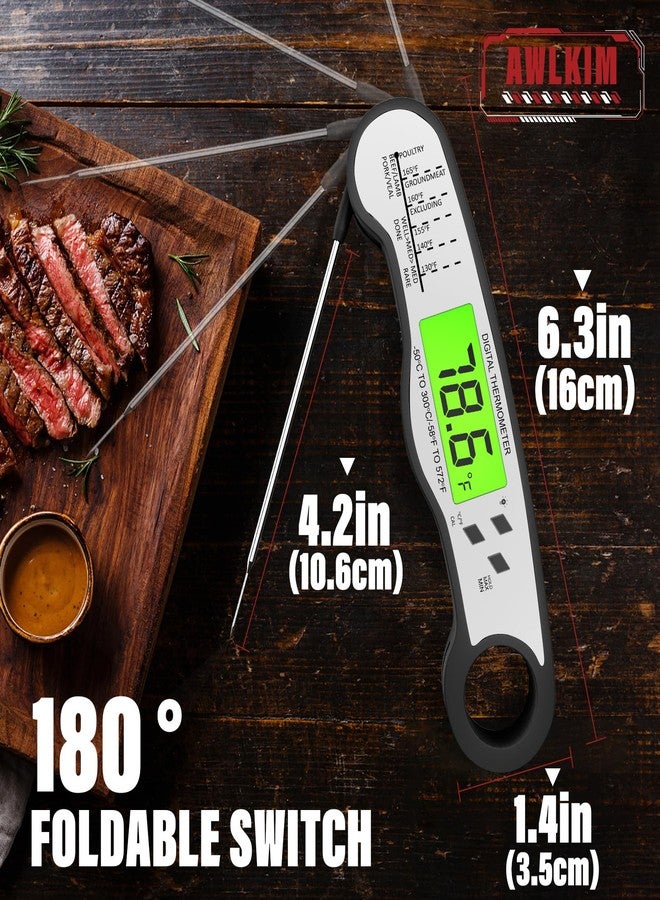 AWLKIM Fast Instant Read Meat Thermometer with Backlight - Waterproof Digital Food Probe for Grilling, Cooking, Baking & Candy Making - Kitchen & BBQ Essential(White) - Image 3