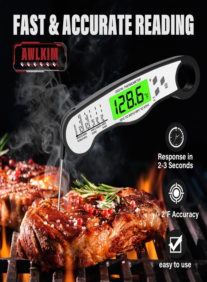 AWLKIM Fast Instant Read Meat Thermometer with Backlight - Waterproof Digital Food Probe for Grilling, Cooking, Baking & Candy Making - Kitchen & BBQ Essential(White) - Image 2