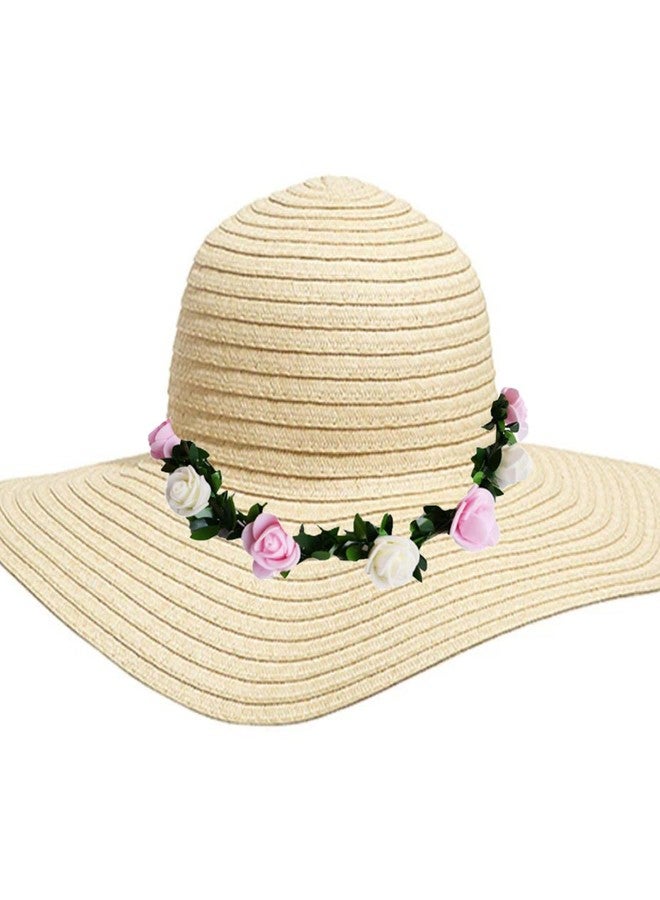 SYGA 12 Artificial Foam Fabric Flower Crown Tiara Headband Head Garland Floral Hair Festival for Princess, Girls - White & Pink - Image 3