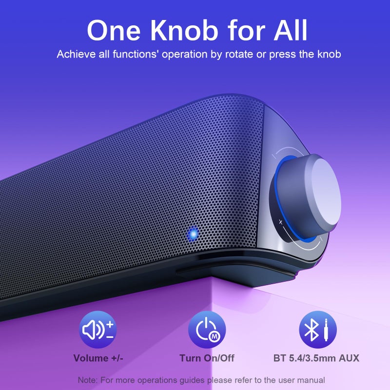 Nylavee Computer Speakers with Subwoofer, 2.1 PC Speakers System with Bluetooth 5.4 & 3.5mm Aux-in, 60W Peak Power, AC Adapter Powered Computer Sound Bar for Desktop PC, Laptop, Monitor, Gaming - Image 5