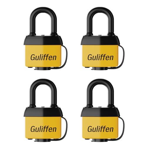 Guliffen Weatherproof Laminated Padlock with Key,4 Pack Outdoor Pad Locks with Same Key for Gate, Shed, Trailer, Storage, Chain - Image 1