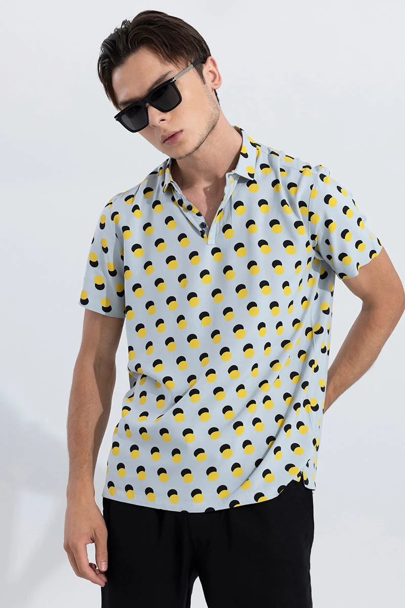 سنيتش Grey Polka Dots Half Sleeve Regular Fit Casual T-Shirt