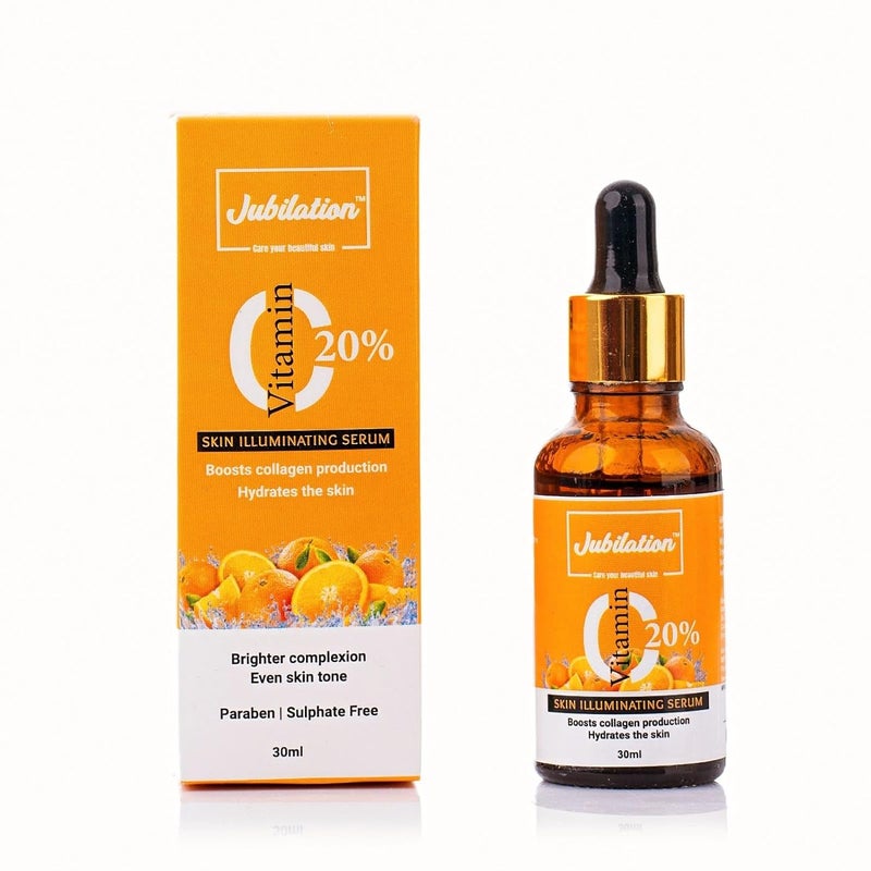 Jubilation 20 Vitamin C Face Serum for Glowing Skin Dark Spot  Pigmentation Acne Scar Revives Dull Skin  Protects Against Sun Damage Vitamin C Serum for Oily Skin Suitable for Men  Women 30 ml - Image 1