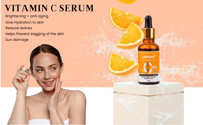 Jubilation 20 Vitamin C Face Serum for Glowing Skin Dark Spot  Pigmentation Acne Scar Revives Dull Skin  Protects Against Sun Damage Vitamin C Serum for Oily Skin Suitable for Men  Women 30 ml - Image 3